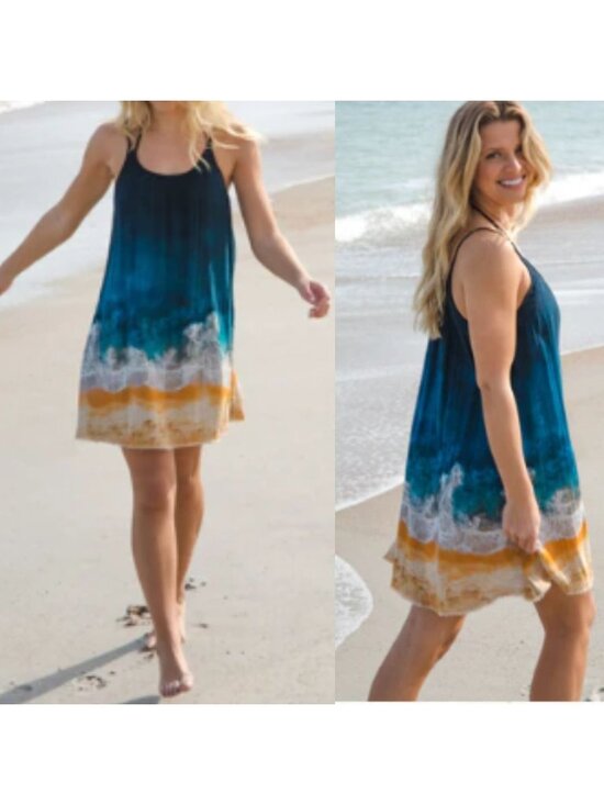 NATURAL LIFE Dresses & Skirts - Natural Life Cotton Gauze Mini Tent Dress Blue Sleeveless Coastal Beach Vacation